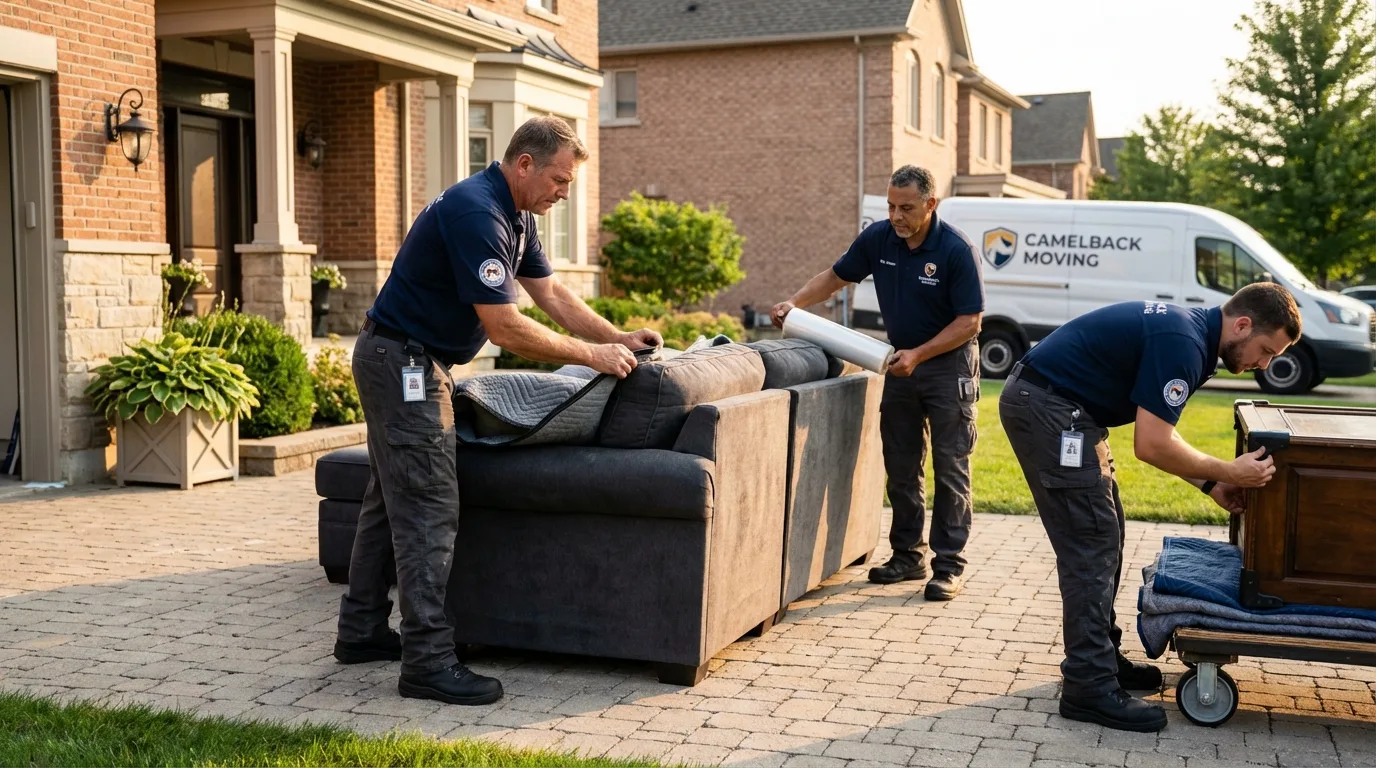 Large estate moving crew wrapping furniture in North Adams, MA